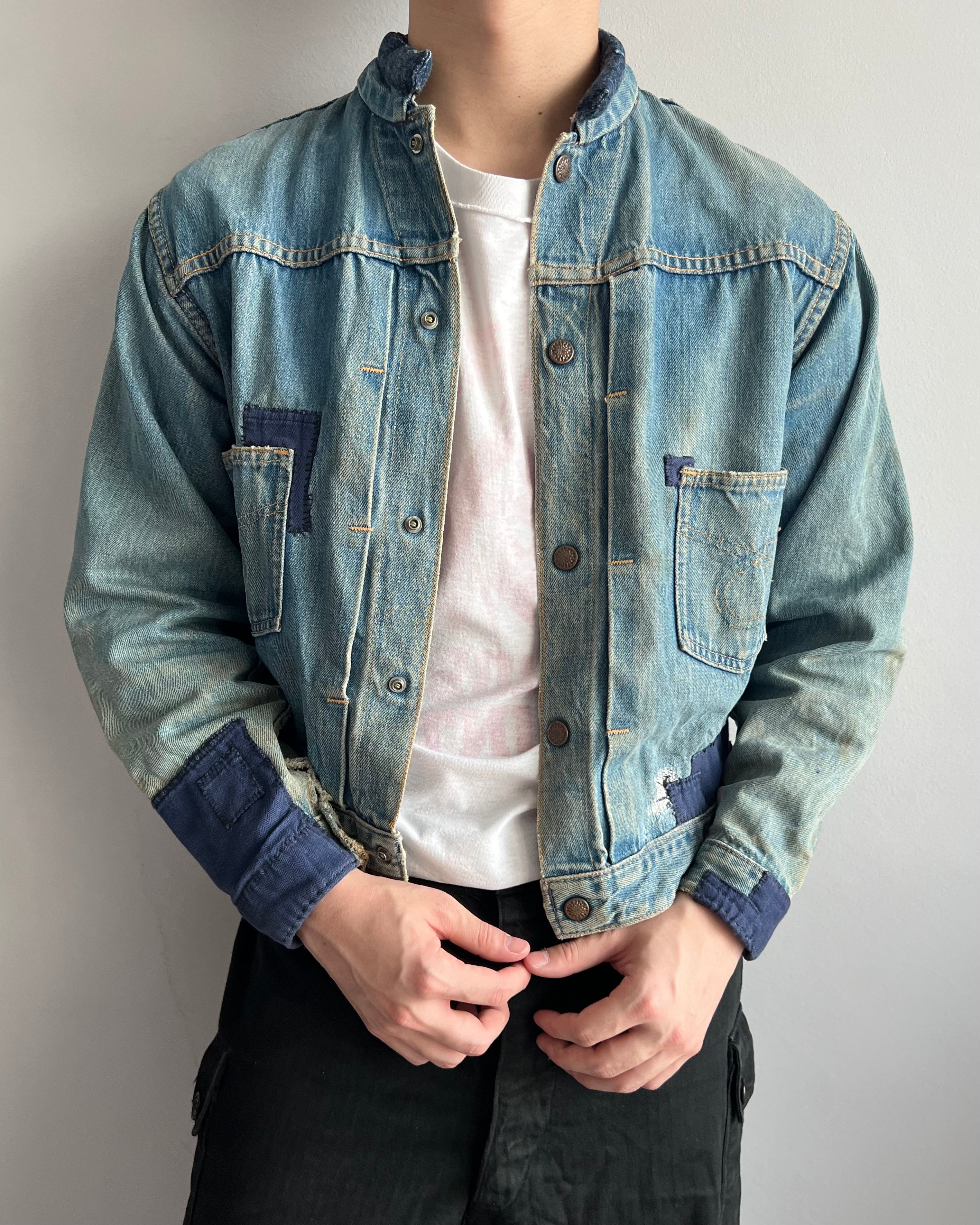 1960S FADED PATCHED TYPE II SELVEDGE DENIM JACKET (M)