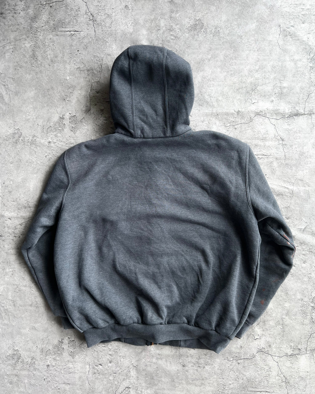 1990S GREY PAINTED CARHARTT HEAVYWEIGHT LOGO ZIP-UP HOODIE (XL)