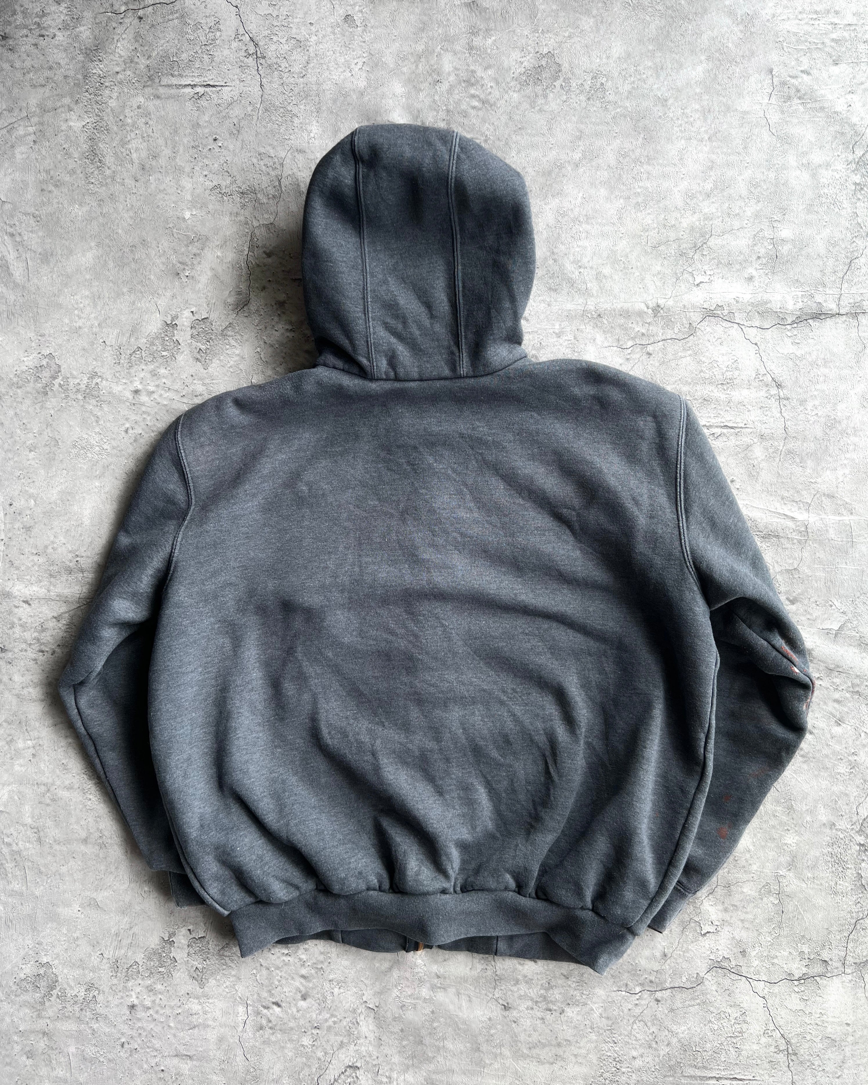 1990S GREY PAINTED CARHARTT HEAVYWEIGHT LOGO ZIP-UP HOODIE (XL)