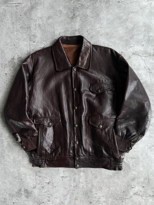 1950S BROWN ROCKABILLY LEATHER JACKET (L)