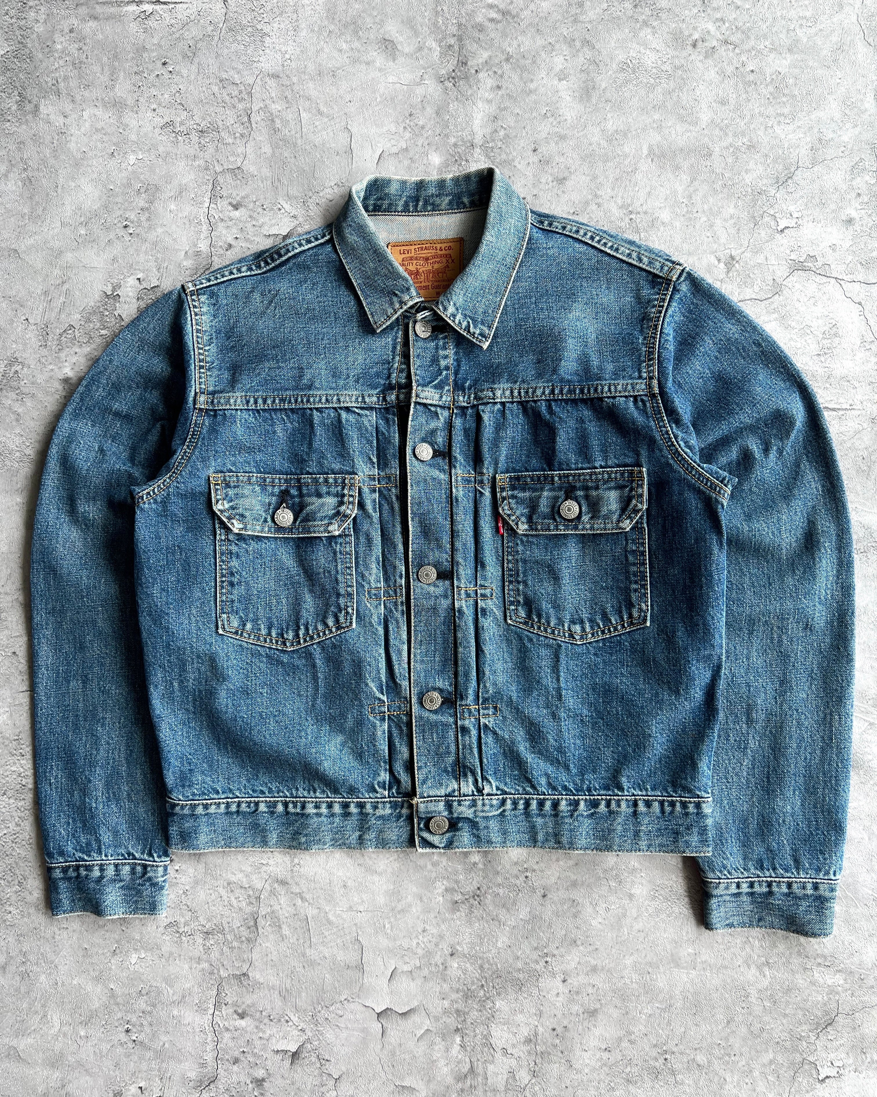 1990S FADED WASHED BIG E LEVI'S TYPE II SELVEDGE DENIM JACKET (S-L)
