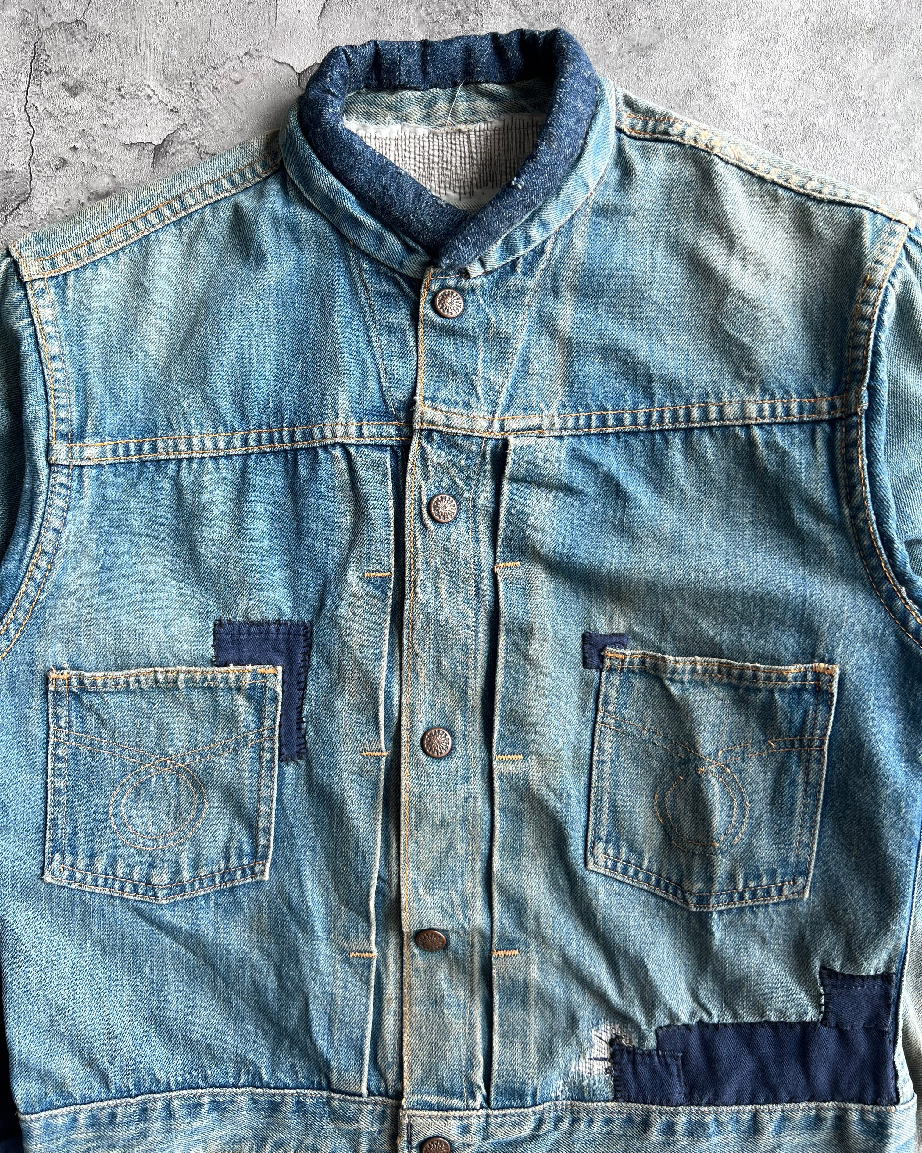 1960S FADED PATCHED TYPE II SELVEDGE DENIM JACKET (M)