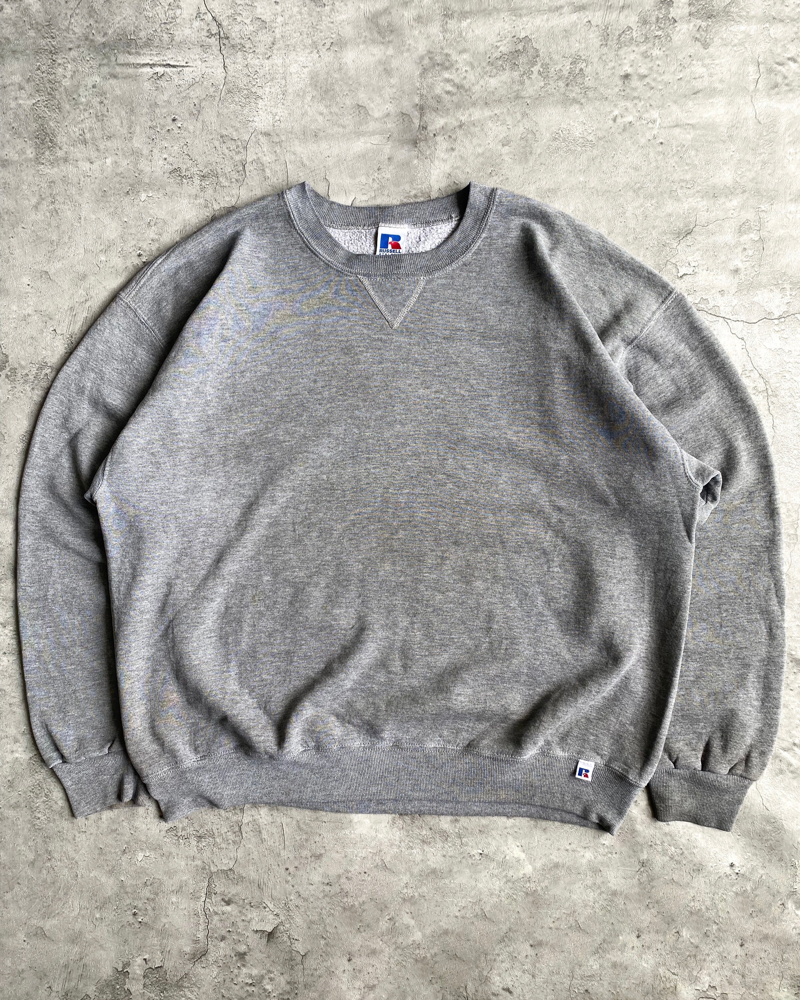 1990S RUSSELL GREY BLANK CREWNECK SWEATSHIRT (L/XL)