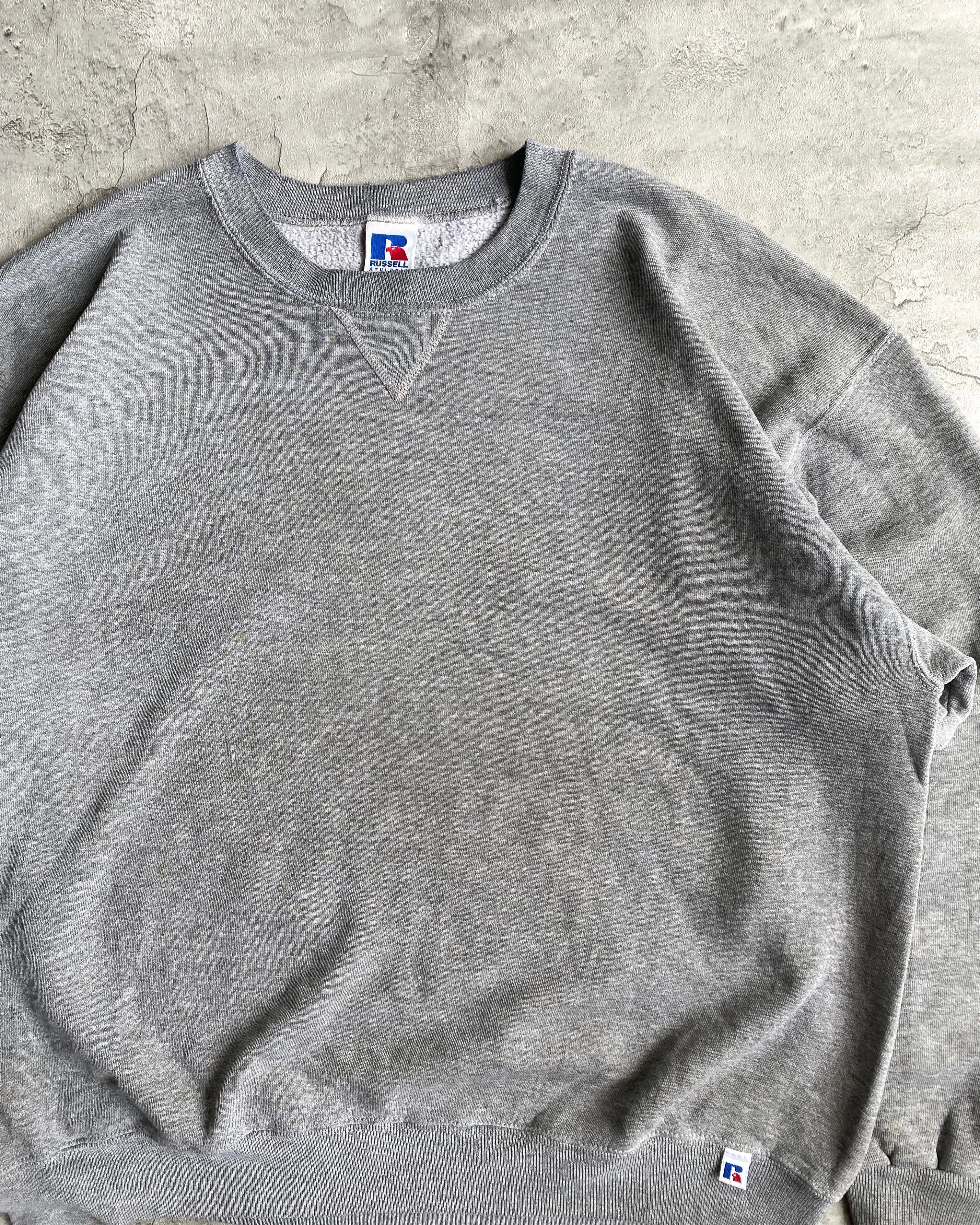 1990S RUSSELL GREY BLANK CREWNECK SWEATSHIRT (L/XL)