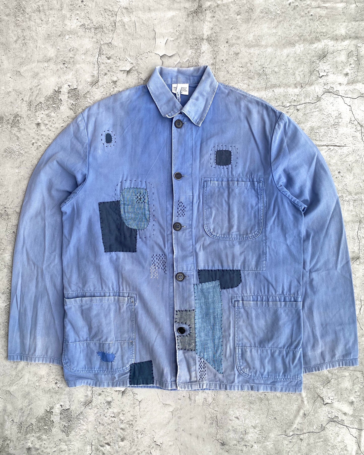 1970S SUN FADED PATCHED HBT FRENCH WORKWEAR JACKET (M/L)