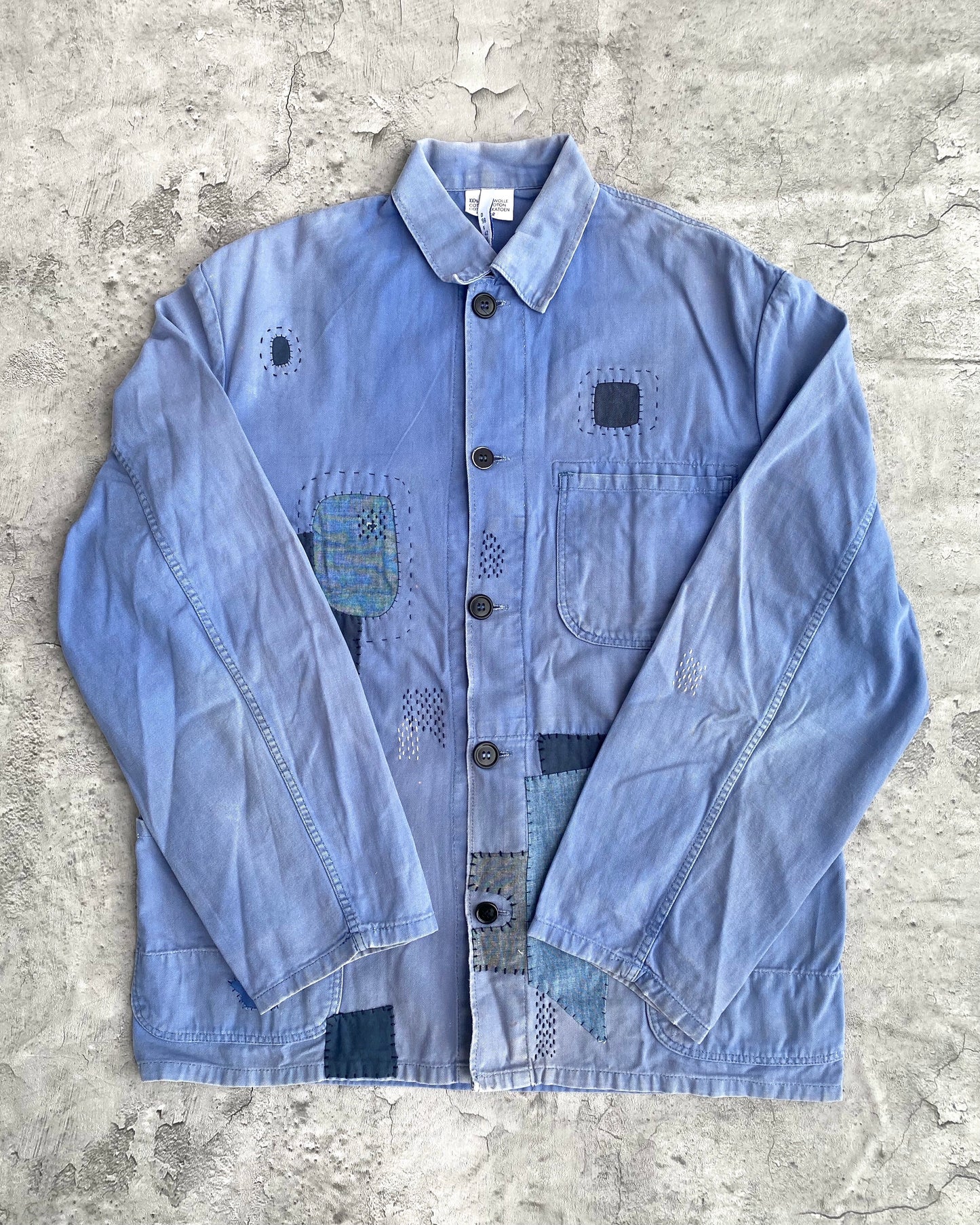 1970S SUN FADED PATCHED HBT FRENCH WORKWEAR JACKET (M/L)