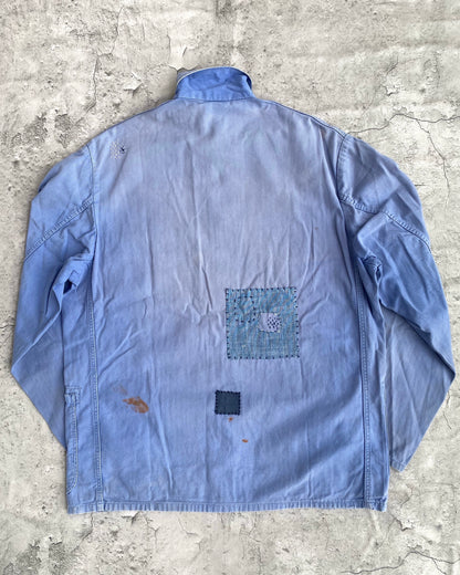 1970S SUN FADED PATCHED HBT FRENCH WORKWEAR JACKET (M/L)