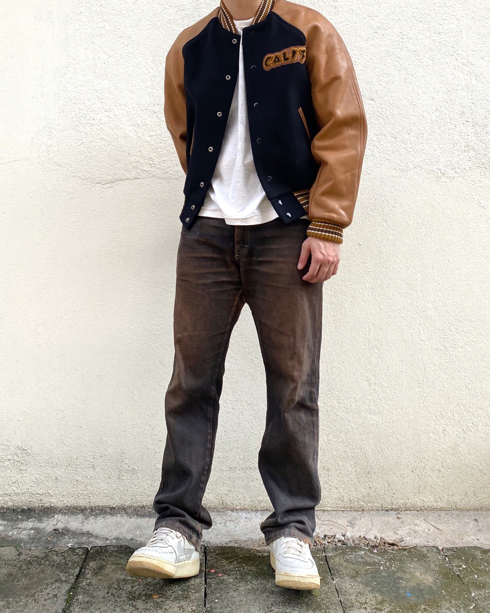 2000S ‘CALIF’ LEATHER SLEEVES VARSITY JACKET (M)