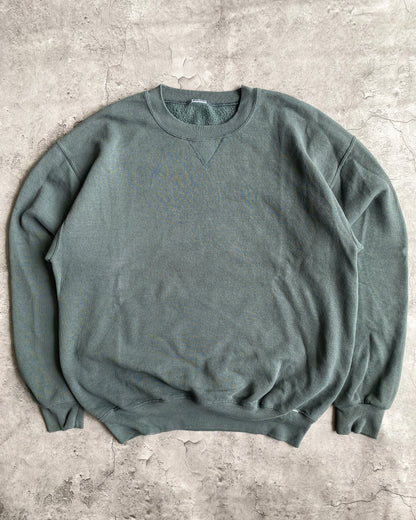 1990S RUSSELL FADED GREEN BLANK CREWNECK SWEATSHIRT (L)