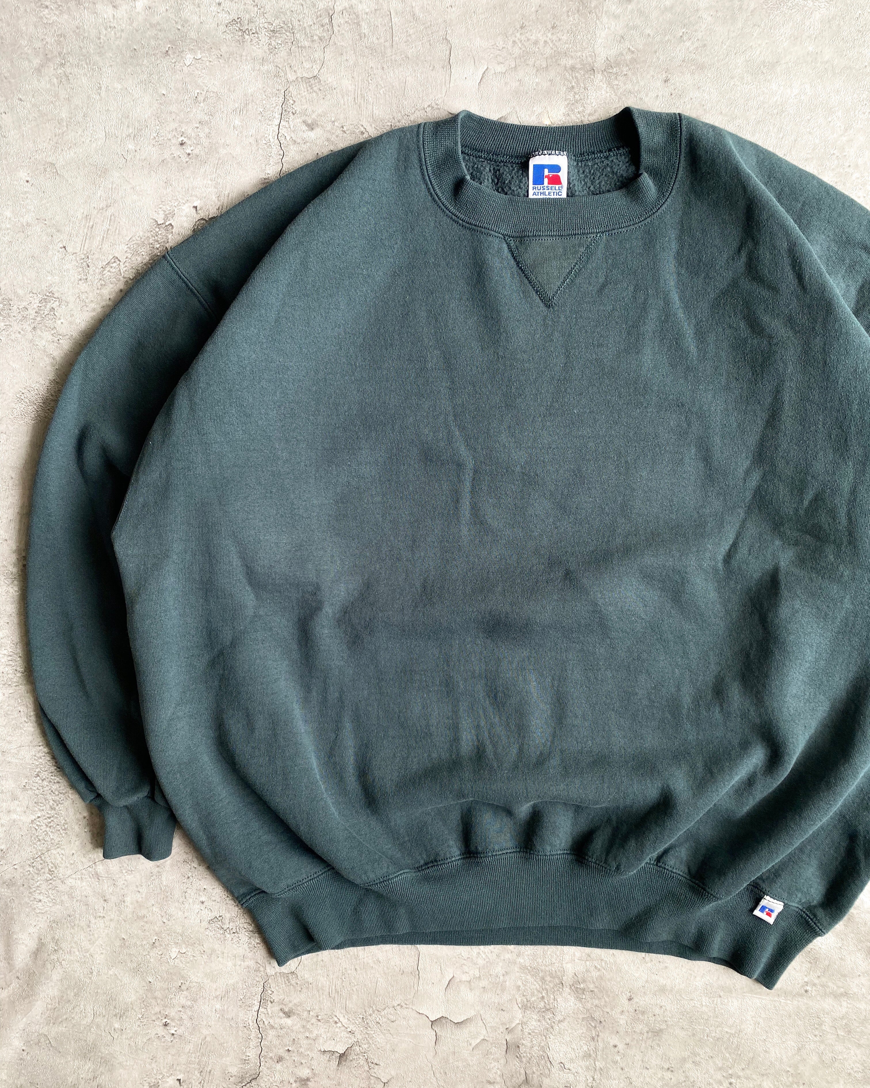 1990S RUSSELL FOREST GREEN BLANK CREWNECK SWEATSHIRT (L-XXL)