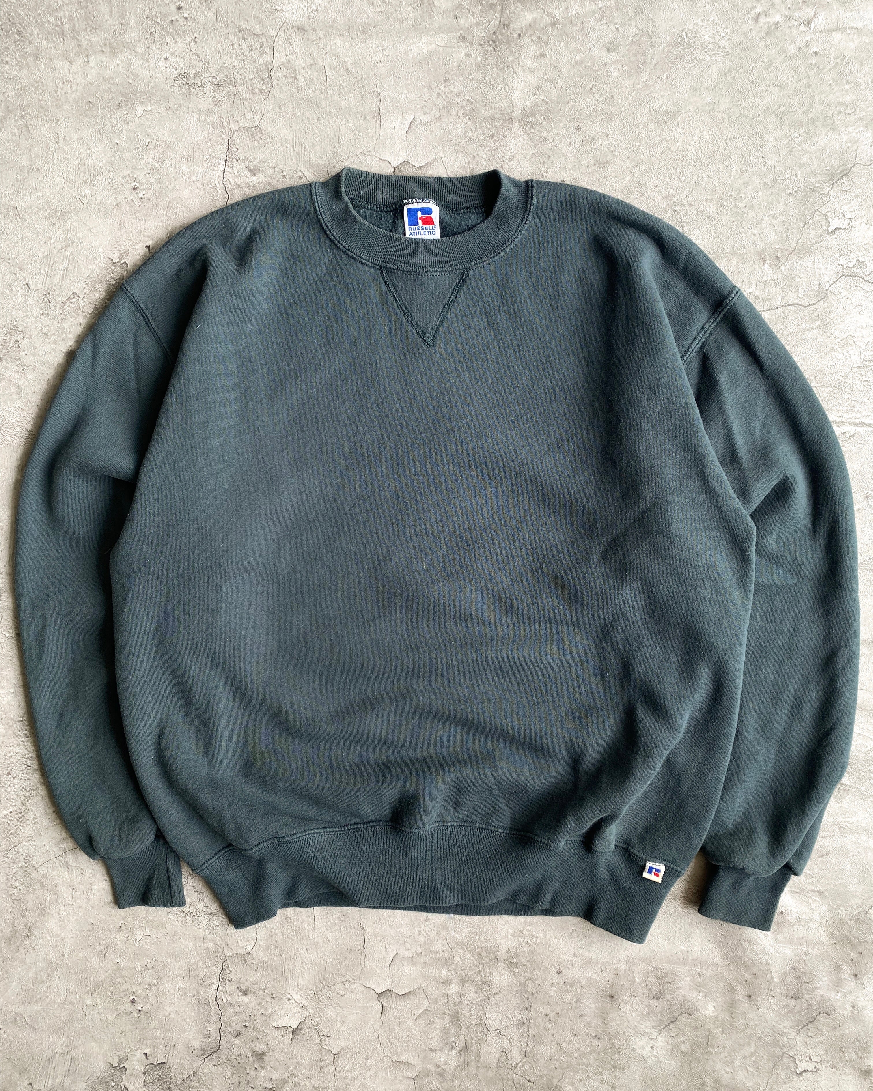 1990S RUSSELL FOREST GREEN BLANK CREWNECK SWEATSHIRT (S-L)