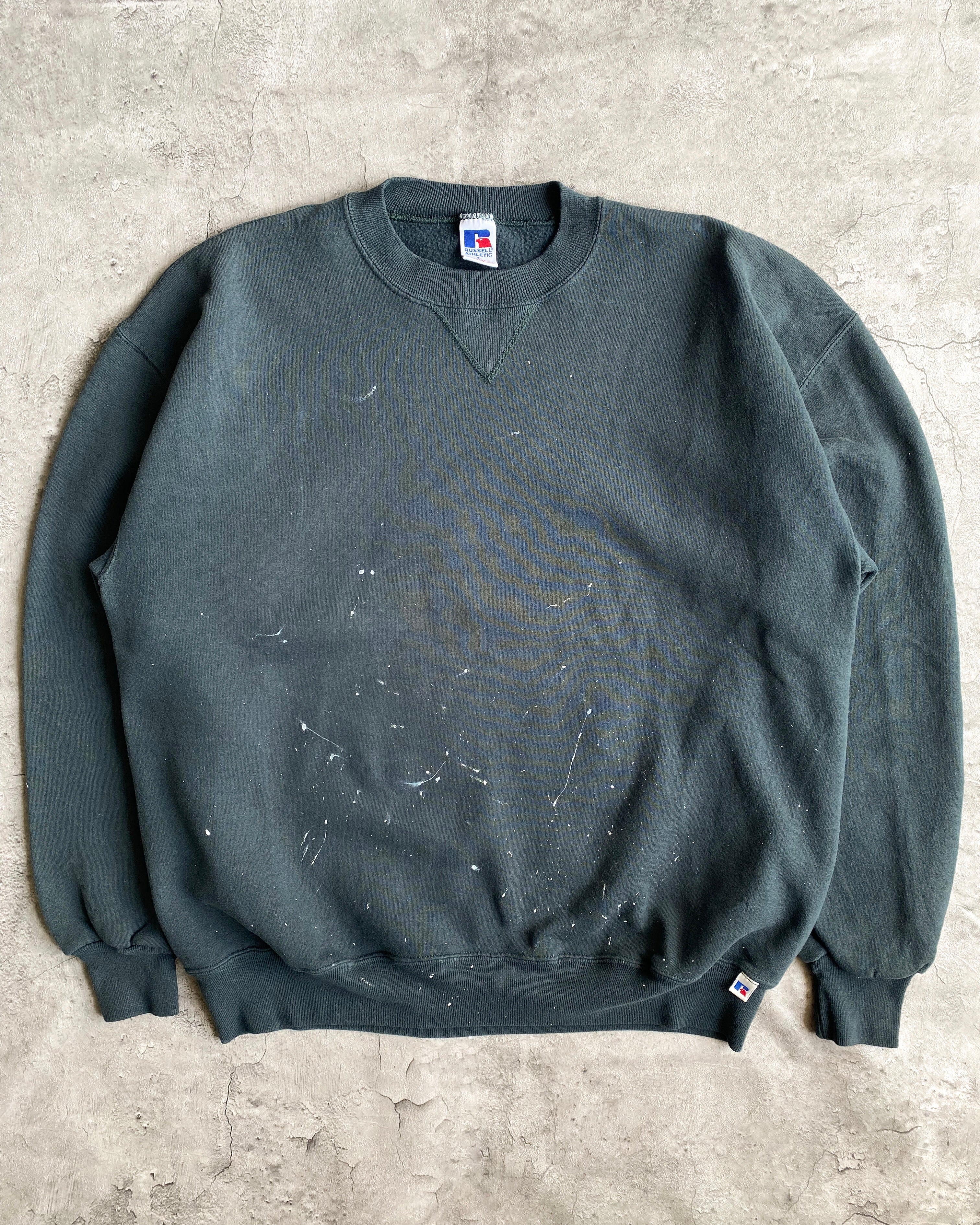 1990S RUSSELL FOREST GREEN PAINTED CREWNECK SWEATSHIRT (M-XL)