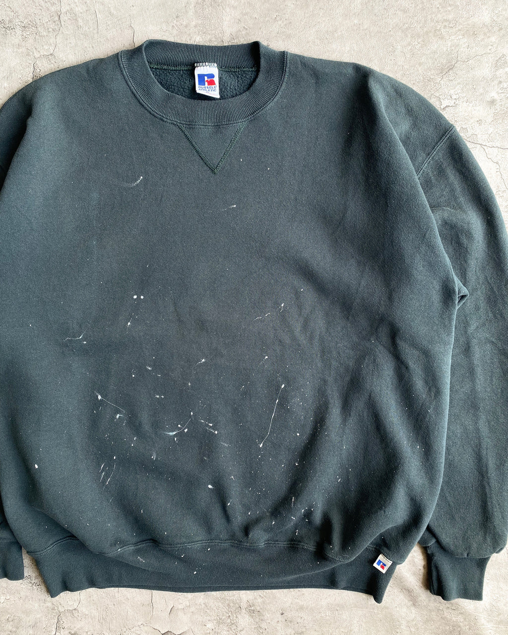 1990S RUSSELL FOREST GREEN PAINTED CREWNECK SWEATSHIRT (M-XL)