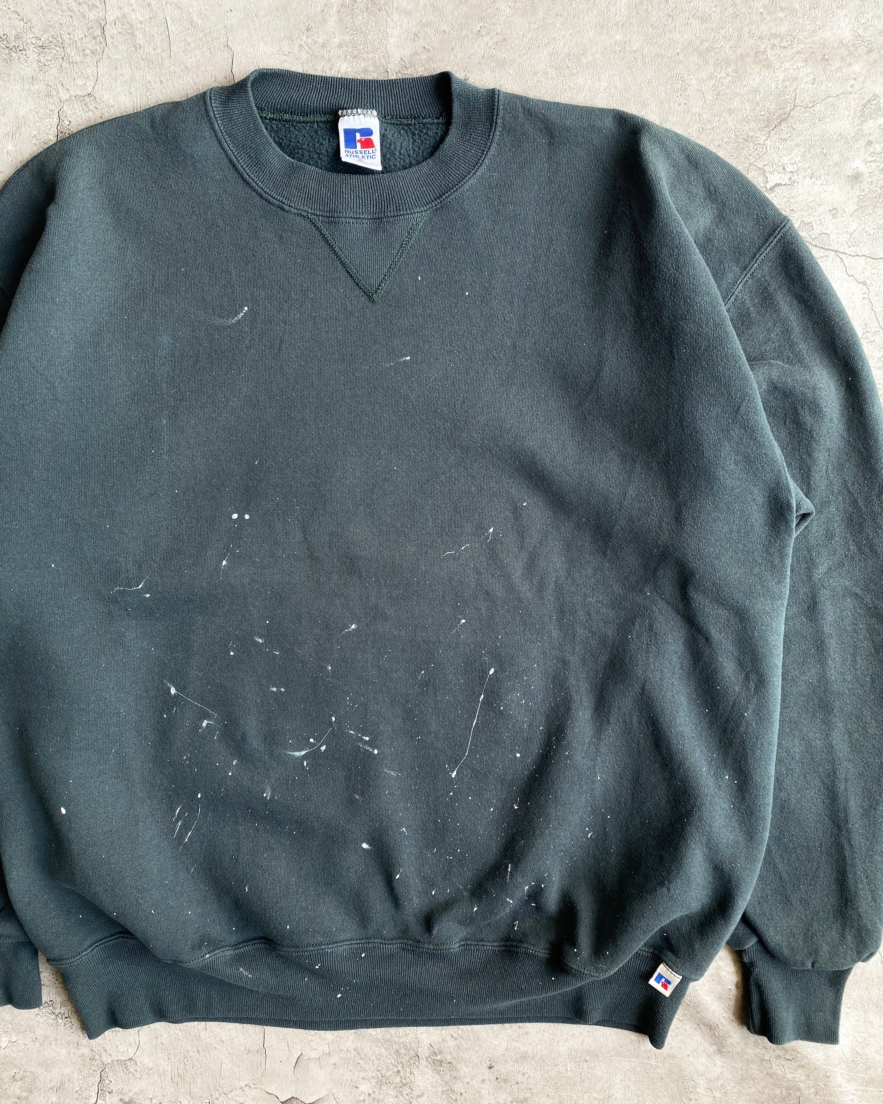 1990S RUSSELL FOREST GREEN PAINTED CREWNECK SWEATSHIRT (M-XL)