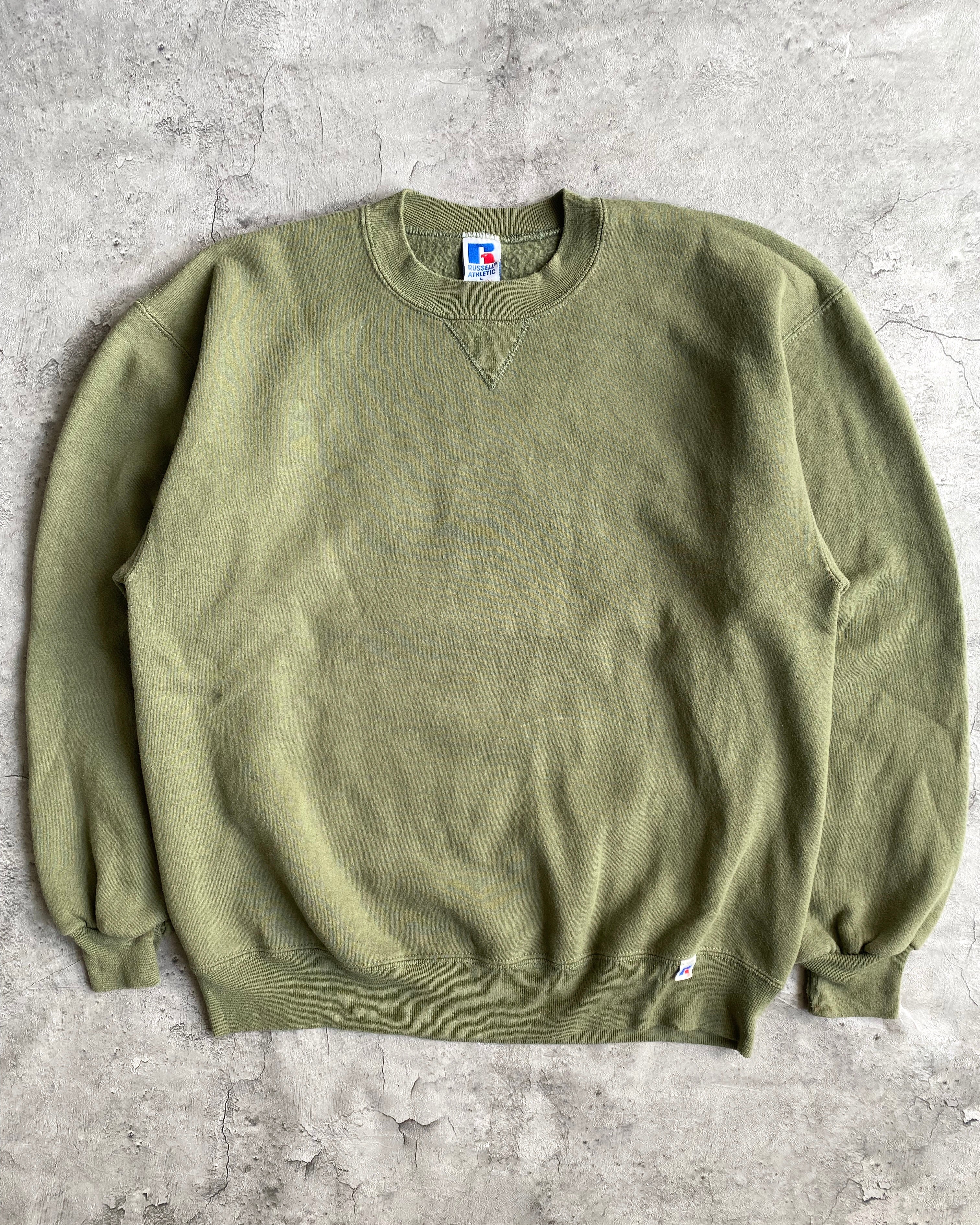 1990S RUSSELL OLIVE GREEN BLANK CREWNECK SWEATSHIRT (S-L)
