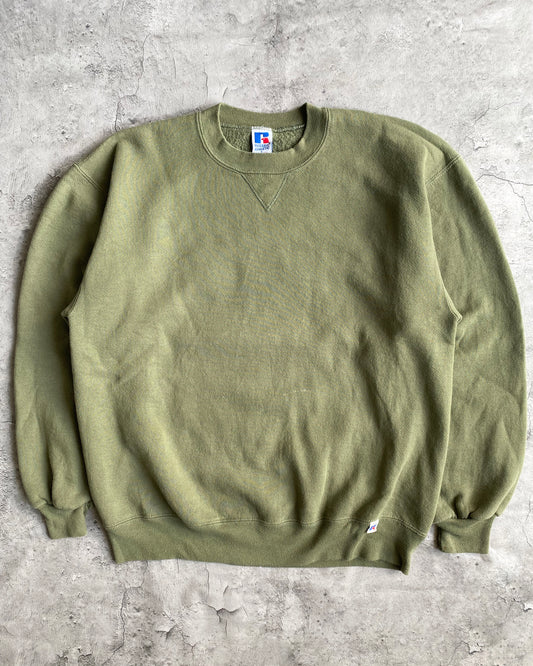 1990S RUSSELL OLIVE GREEN BLANK CREWNECK SWEATSHIRT (S-L)