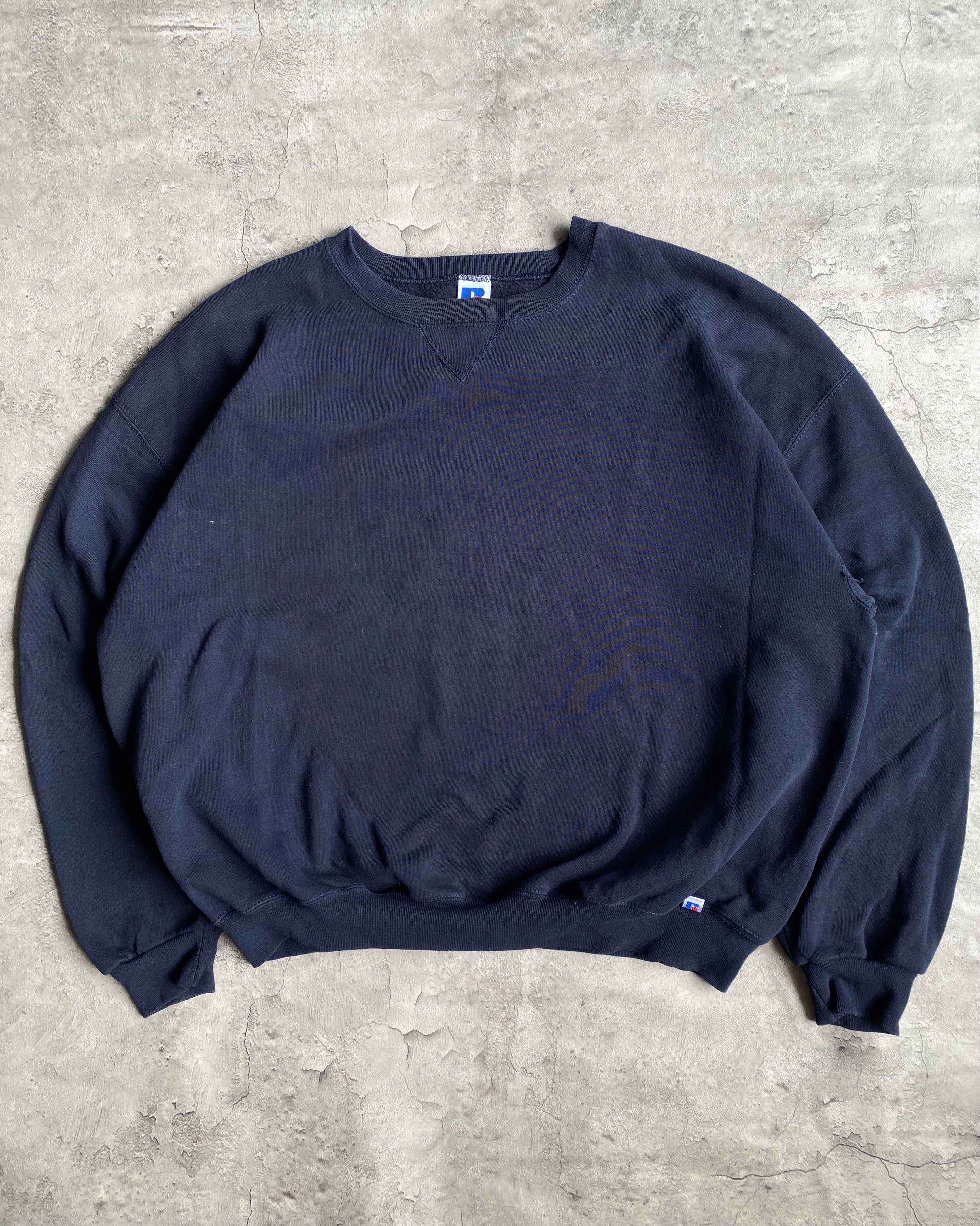 1990S RUSSELL NAVY BLANK CREWNECK SWEATSHIRT (XL/XXL)