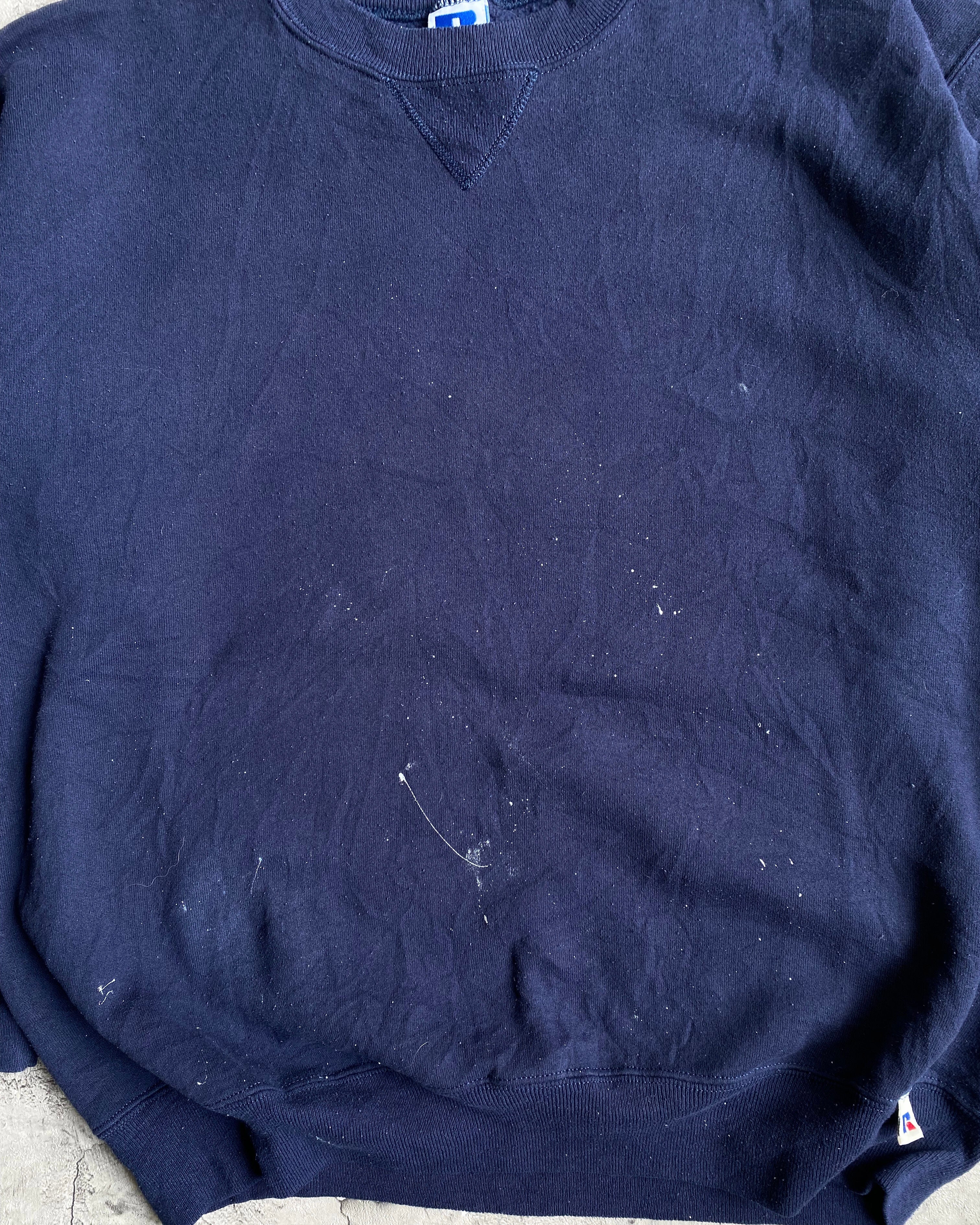 1990S RUSSELL NAVY PAINTED CREWNECK SWEATSHIRT (S-L)