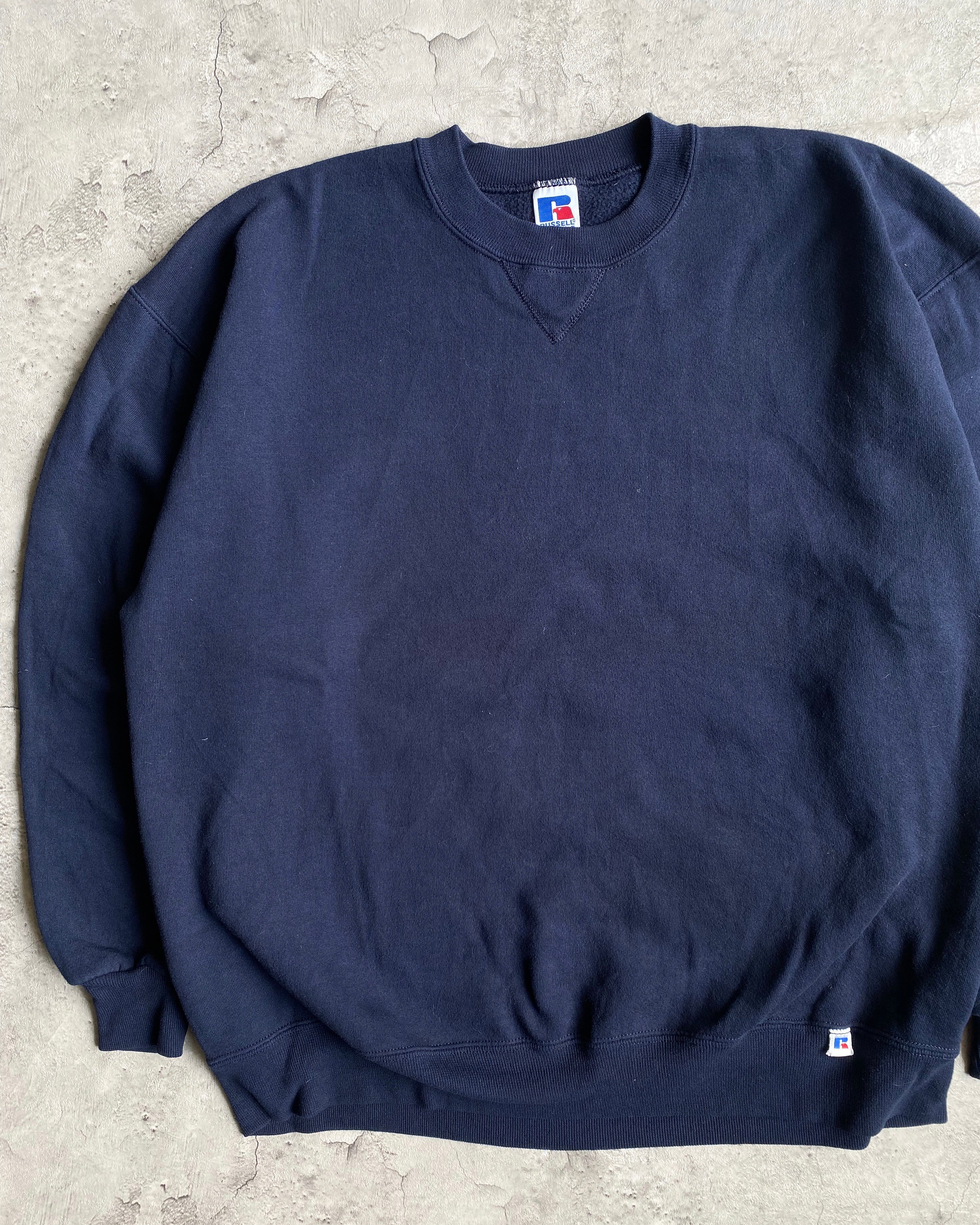 1990S RUSSELL NAVY BLANK CREWNECK SWEATSHIRT (M-XL)