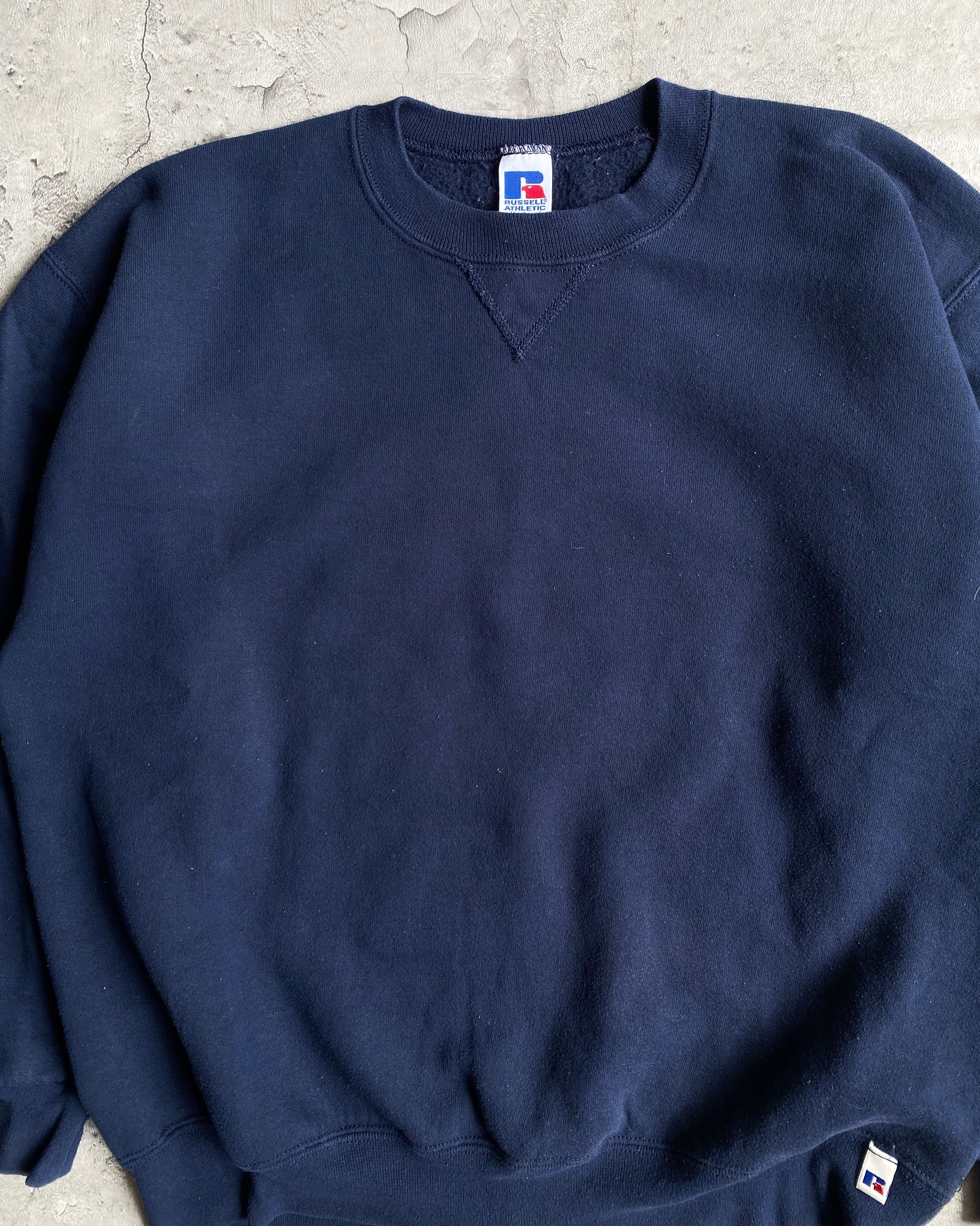 1990S RUSSELL NAVY BLANK CREWNECK SWEATSHIRT (M/L)