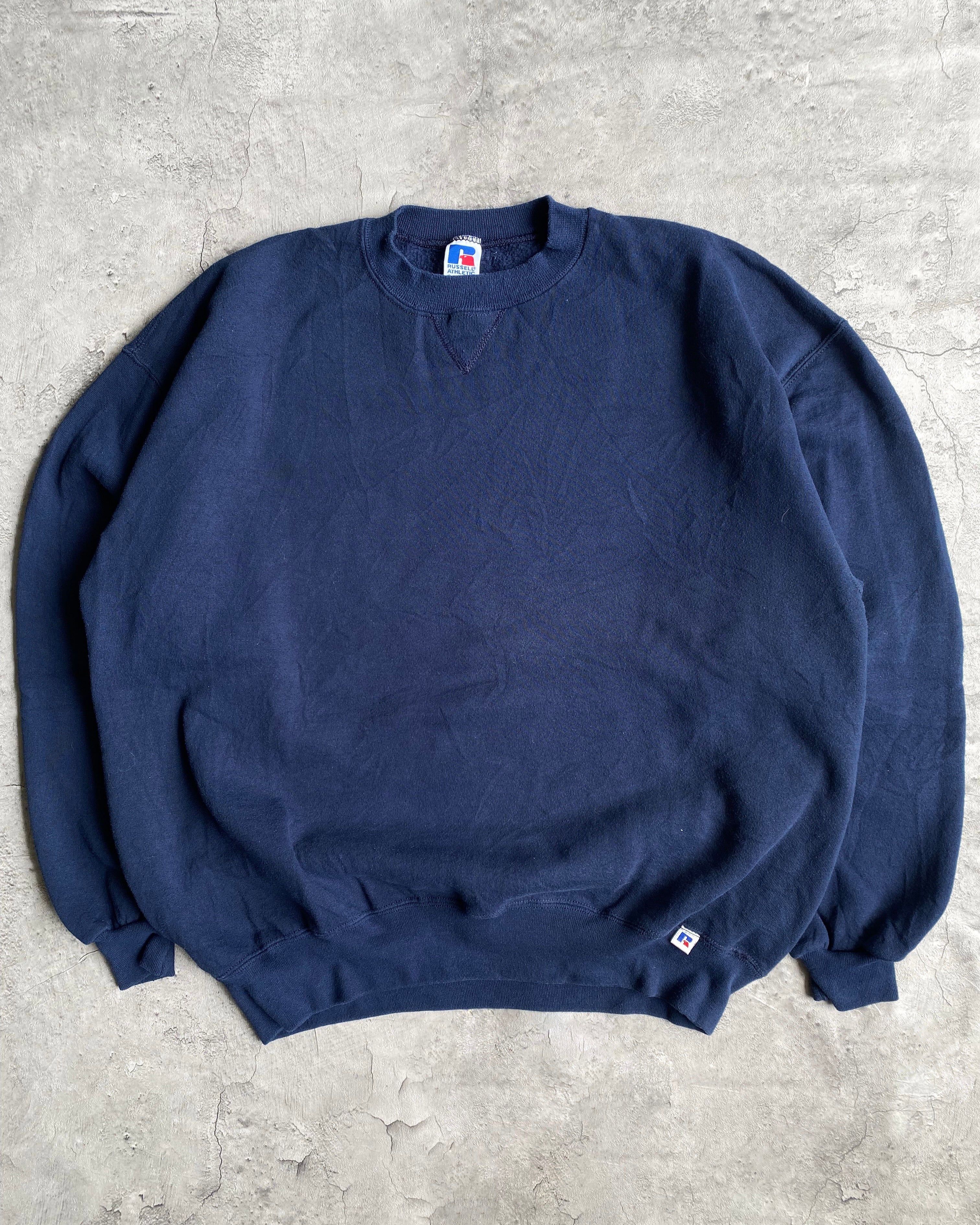 1990S RUSSELL NAVY BLANK CREWNECK SWEATSHIRT (XL)
