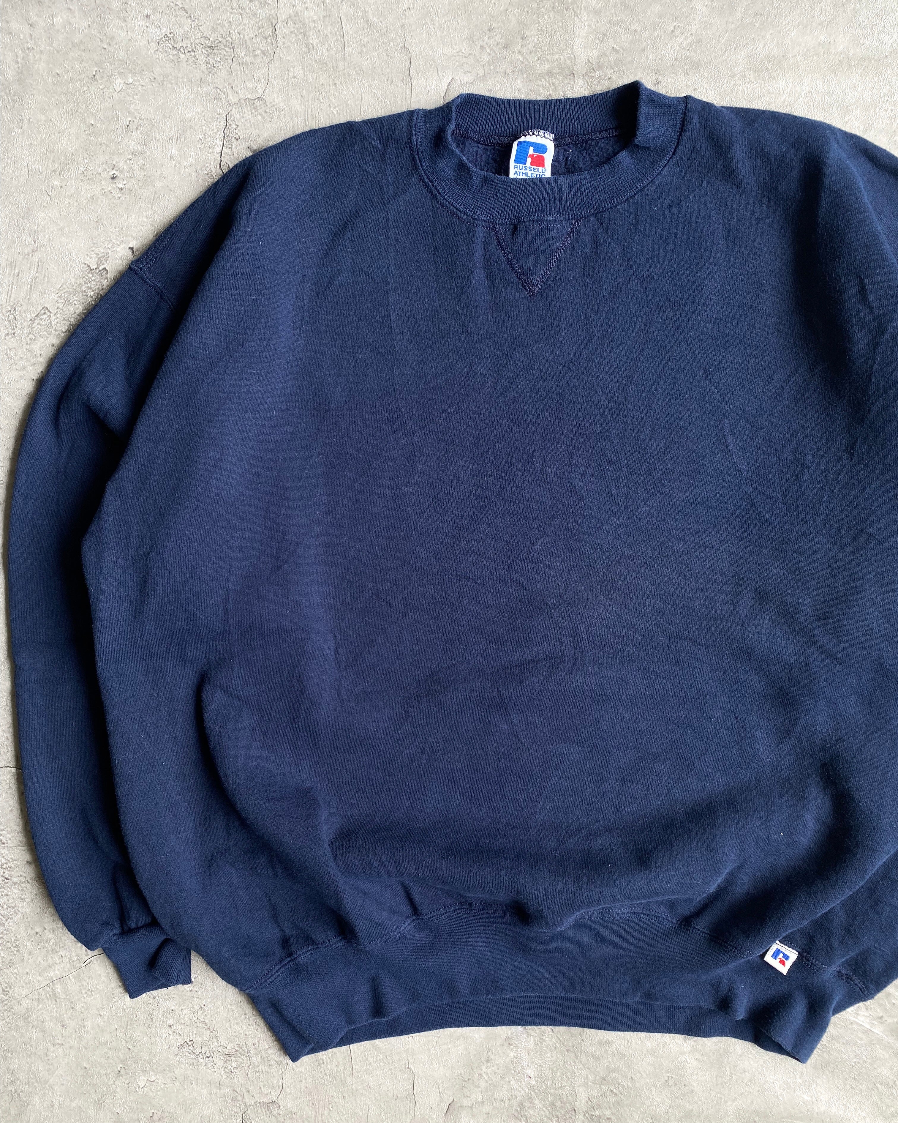 1990S RUSSELL NAVY BLANK CREWNECK SWEATSHIRT (XL)
