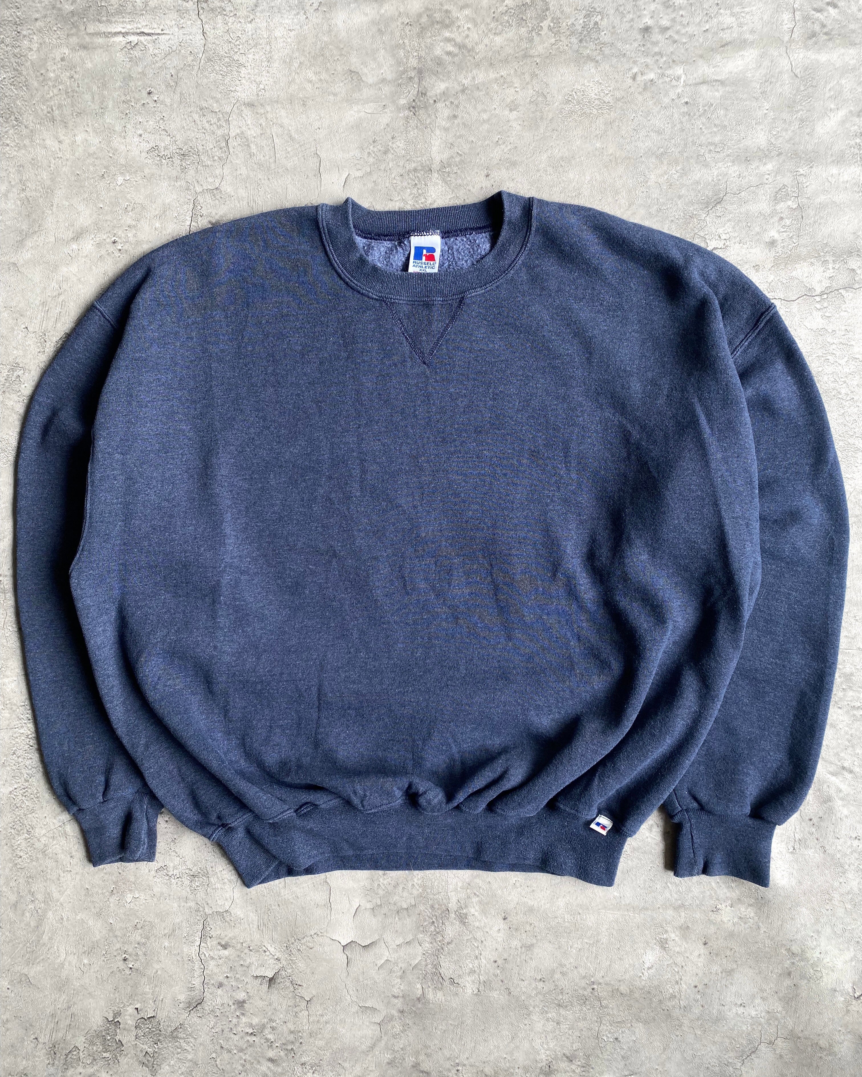 1990S RUSSELL NAVY/GREY BLANK CREWNECK SWEATSHIRT (XL/XXL)
