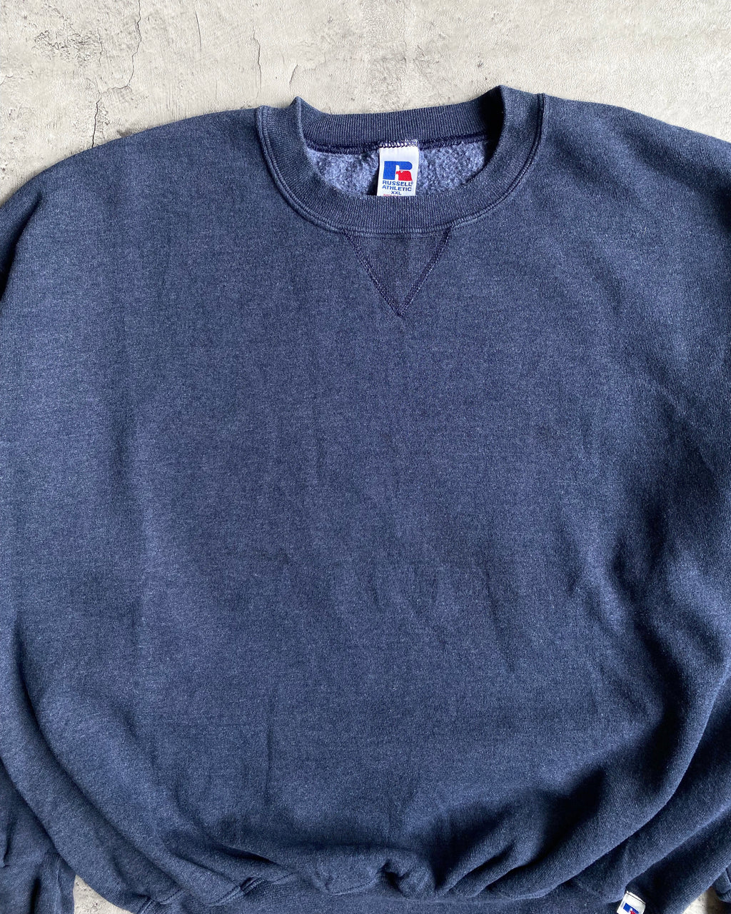 1990S RUSSELL NAVY/GREY BLANK CREWNECK SWEATSHIRT (XL/XXL)