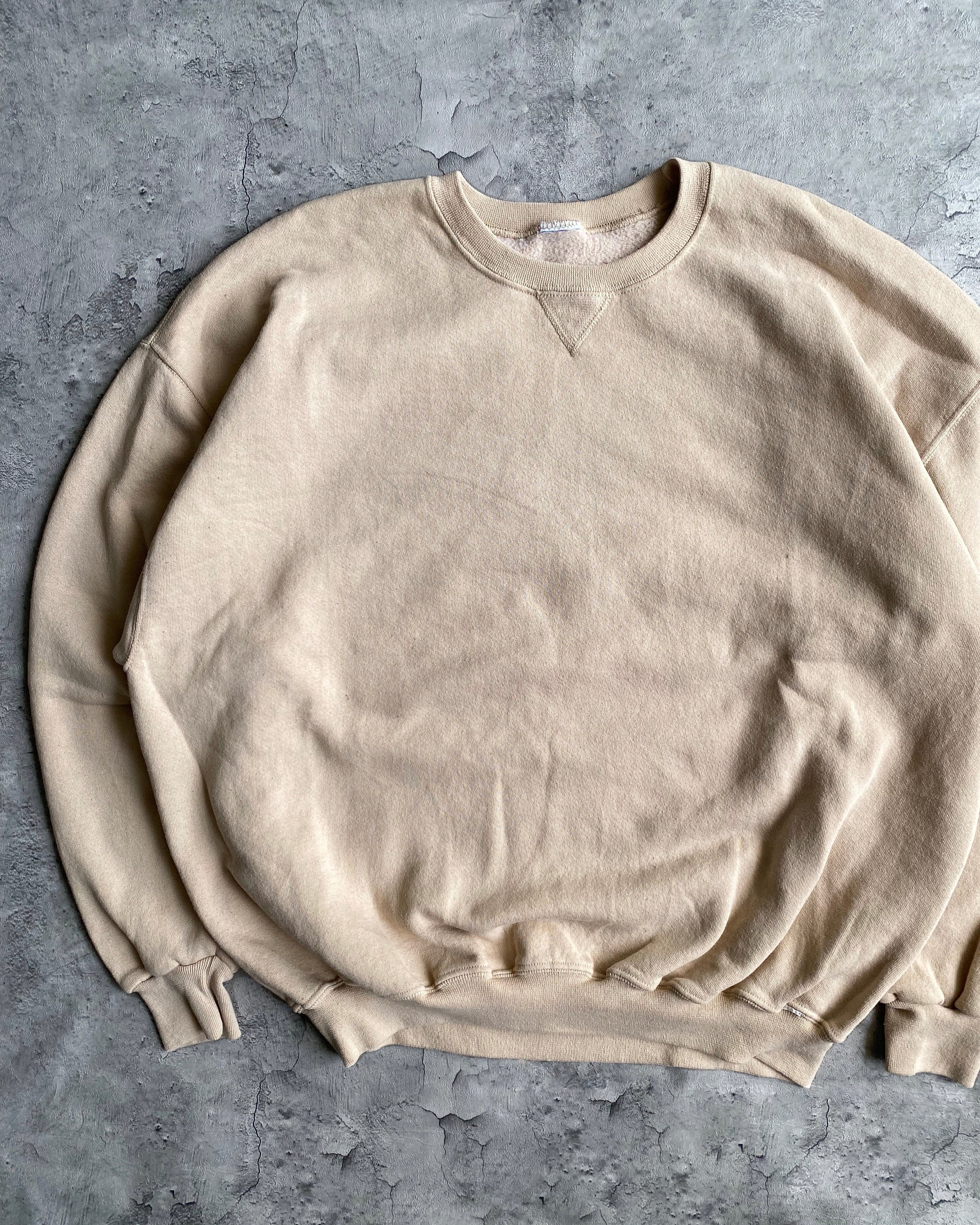 1990S RUSSELL CREAM BLANK CREWNECK SWEATSHIRT (L/XL)