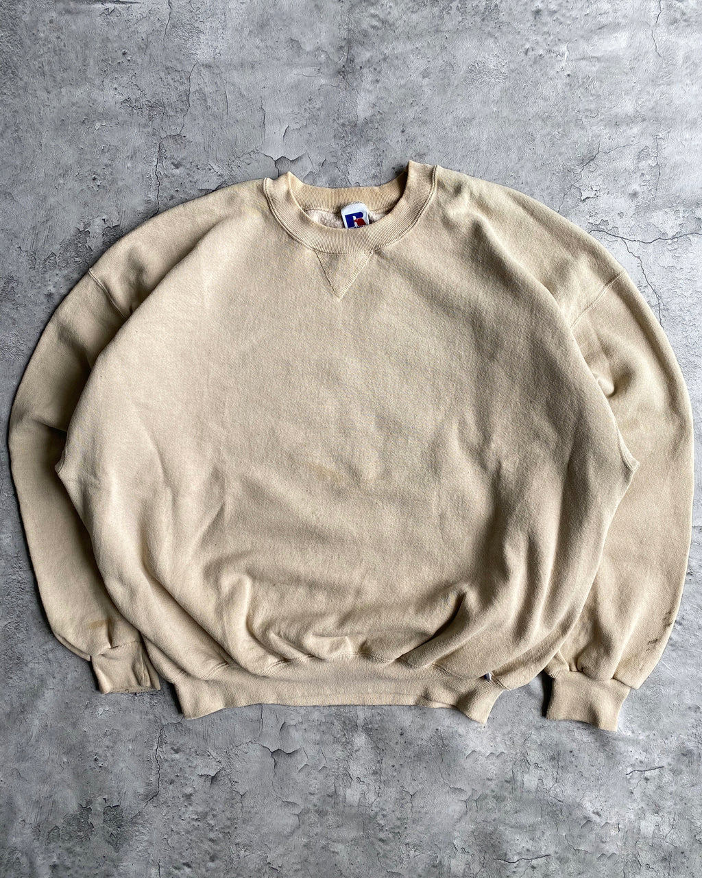 1990S RUSSELL CREAM BLANK CREWNECK SWEATSHIRT (XXL)