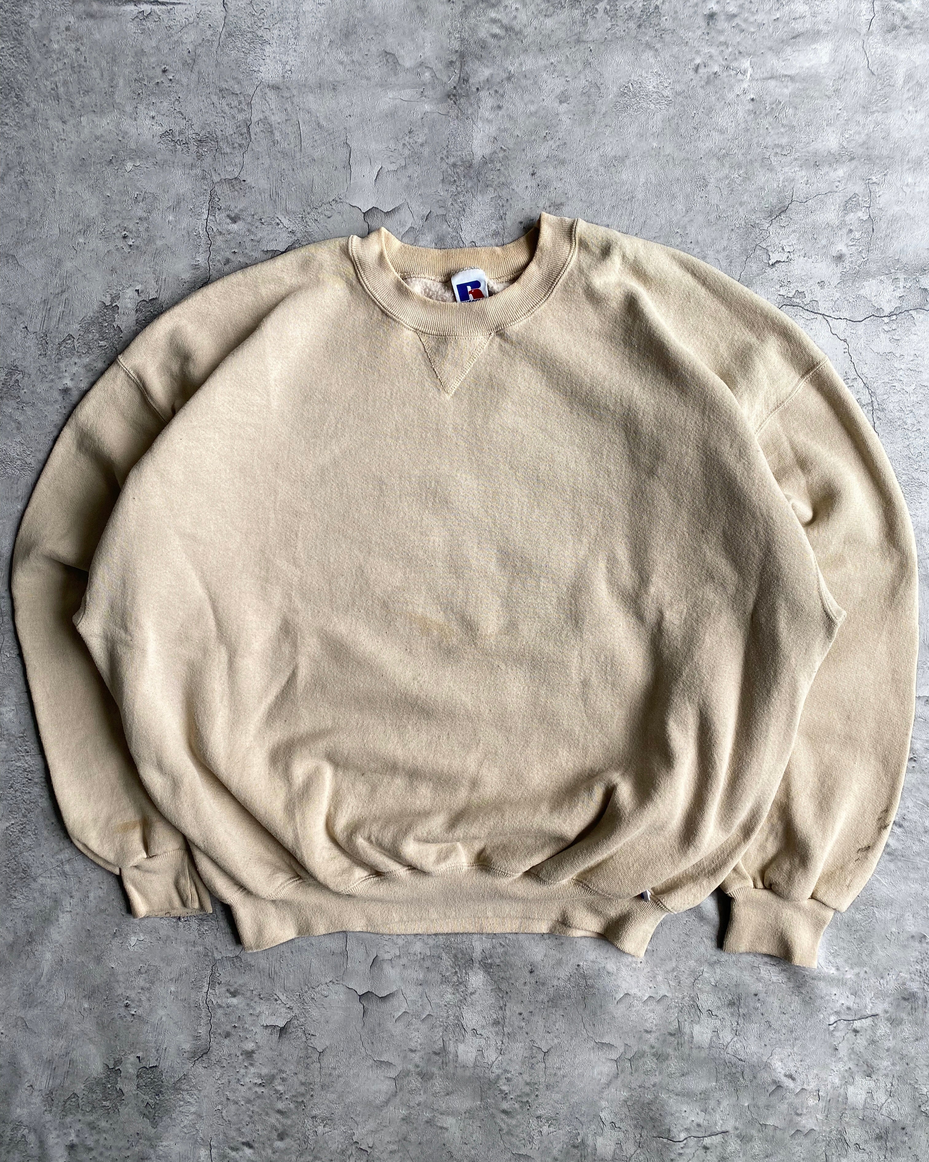 1990S RUSSELL CREAM BLANK CREWNECK SWEATSHIRT (XXL)