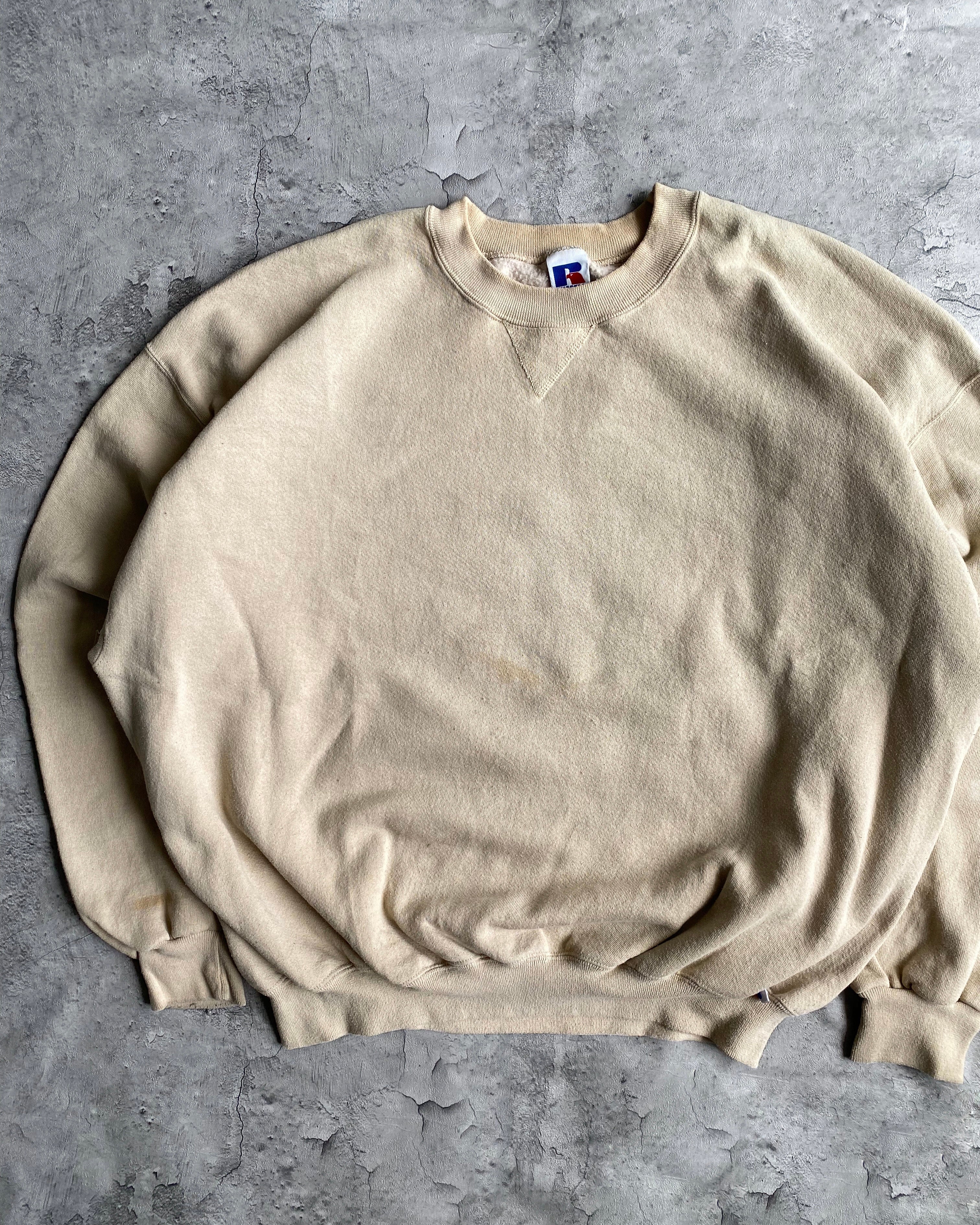 1990S RUSSELL CREAM BLANK CREWNECK SWEATSHIRT (XXL)