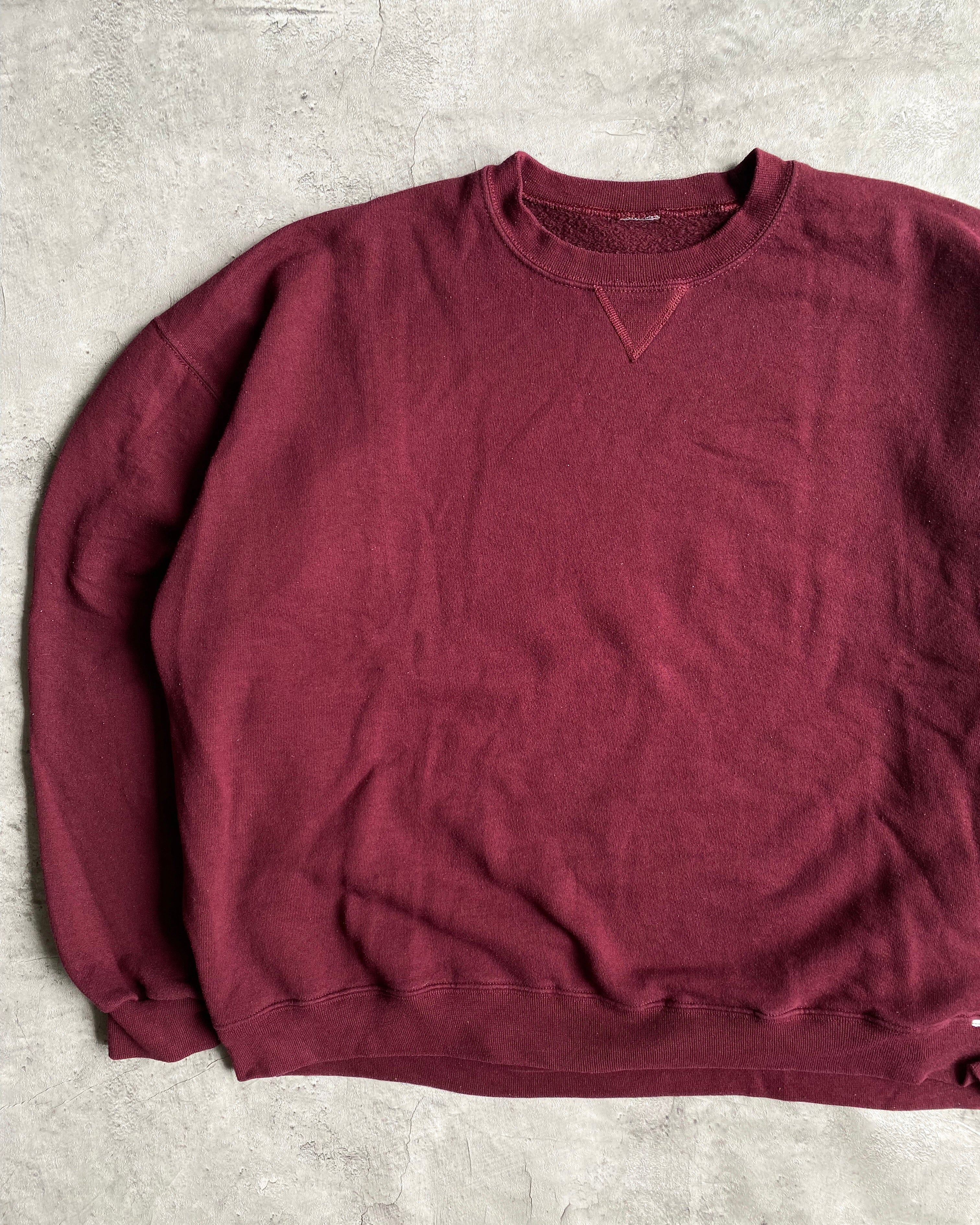 1990S RUSSELL BLANK MAROON CREWNECK SWEATSHIRT (L-XXL)