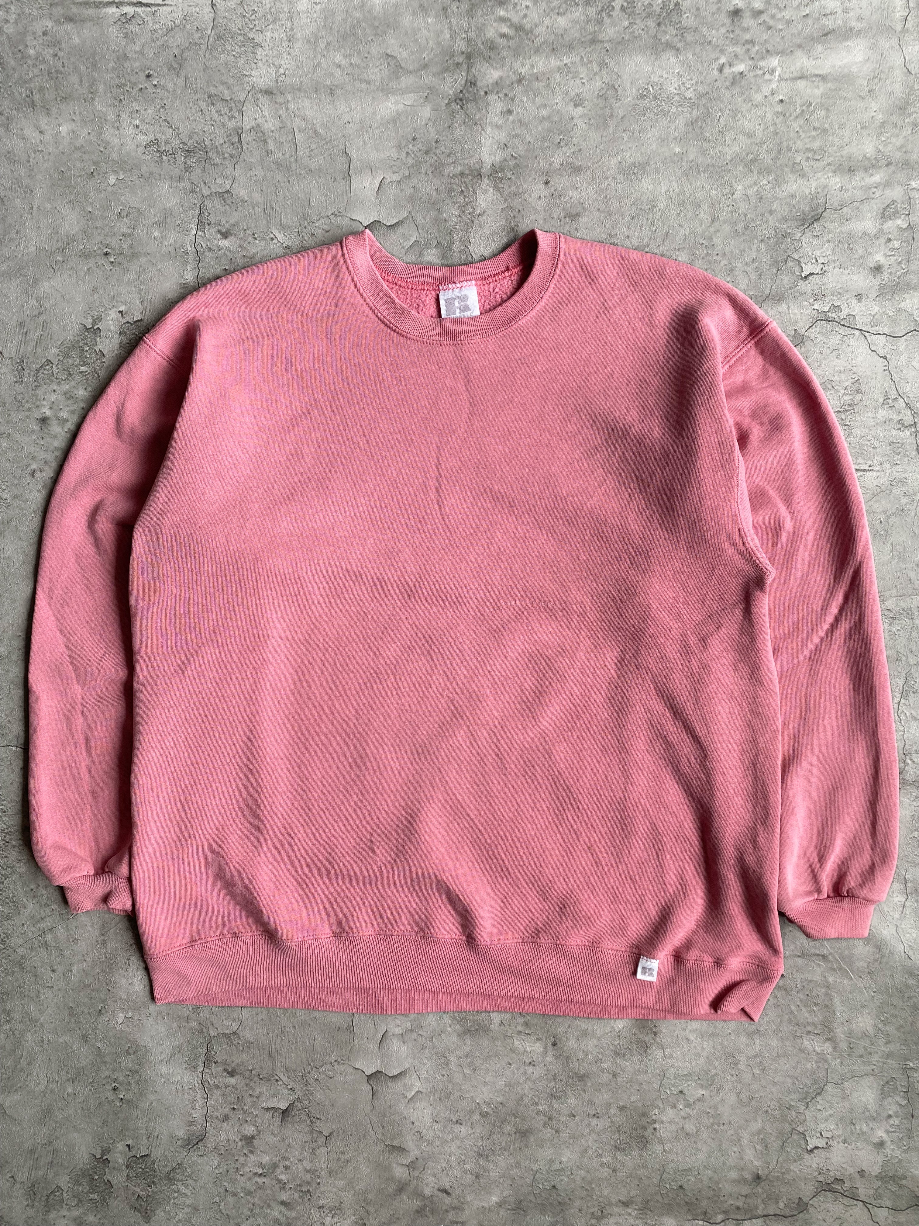 1990S RUSSELL PINK BLANK CREWNECK SWEATSHIRTS (L)