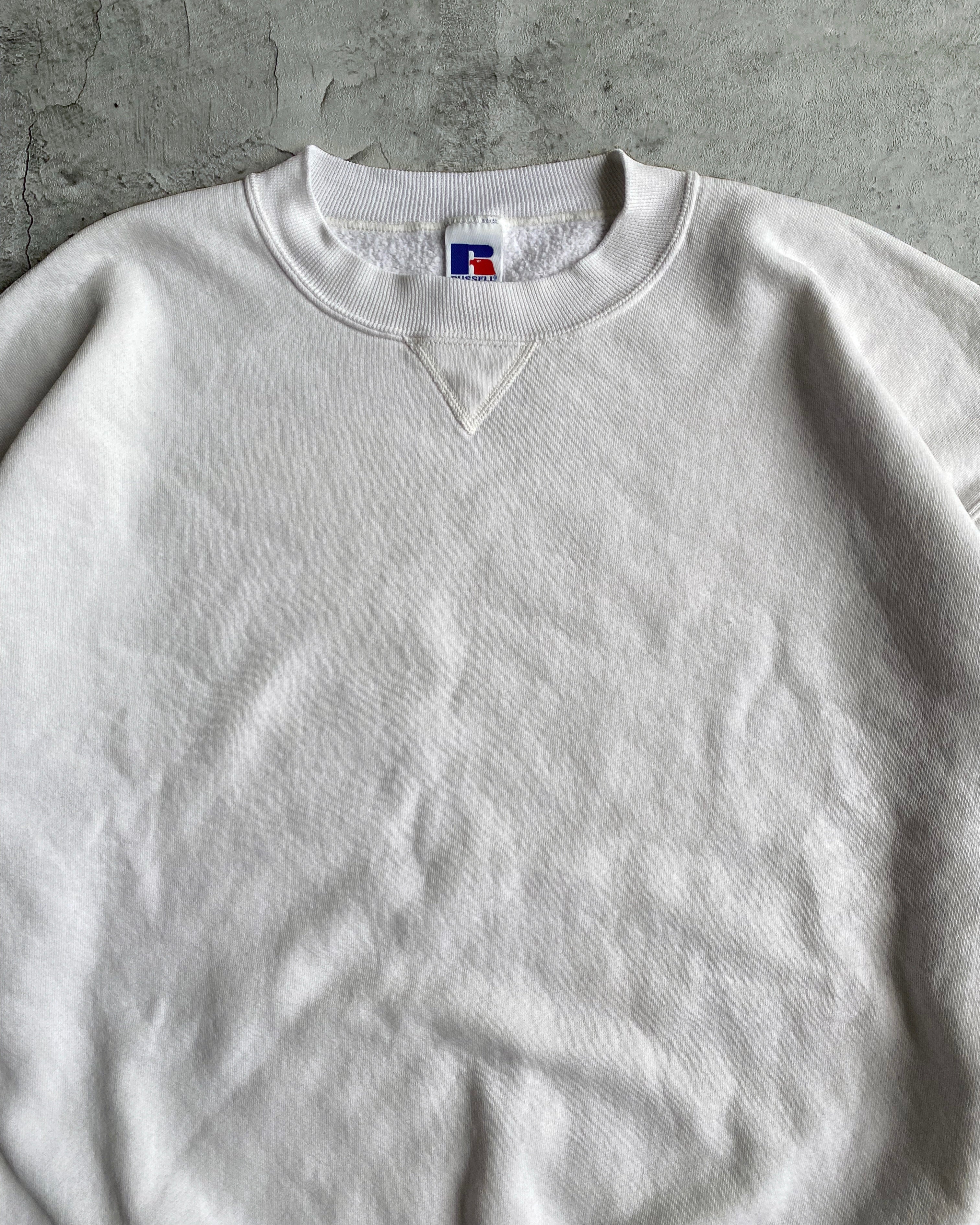 1990S RUSSELL WHITE BLANK CREWNECK SWEATSHIRT (XL)